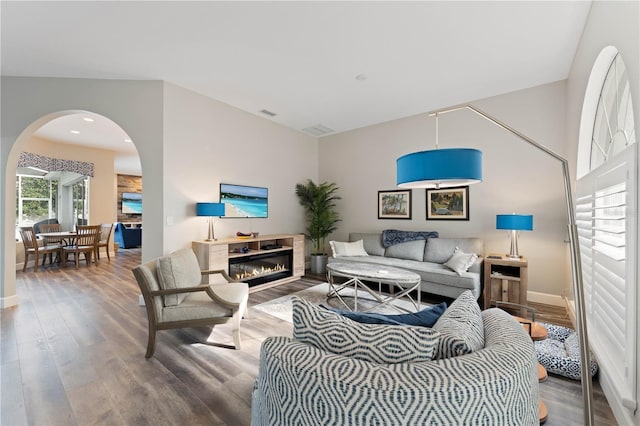 living room featuring wood-type flooring