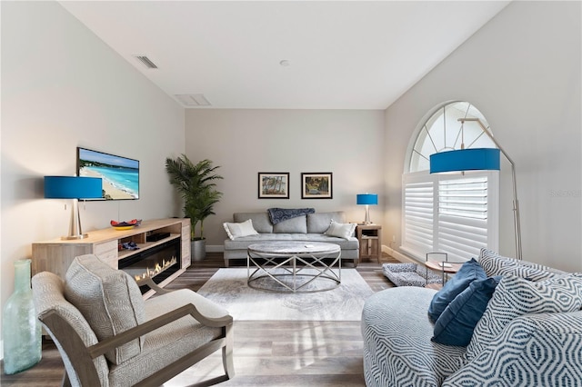 living room with hardwood / wood-style floors