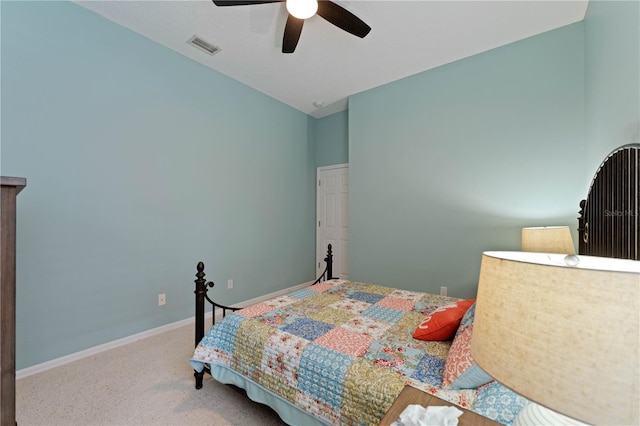 bedroom featuring ceiling fan and carpet flooring