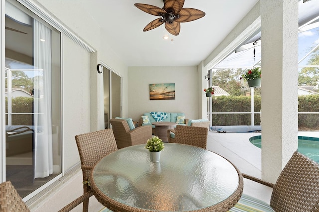 dining area featuring ceiling fan and a wealth of natural light