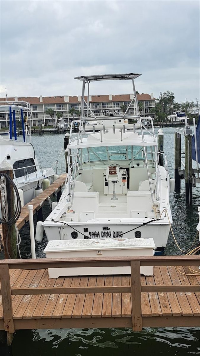 dock area with a water view