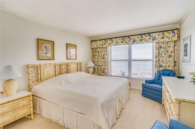 carpeted bedroom with crown molding