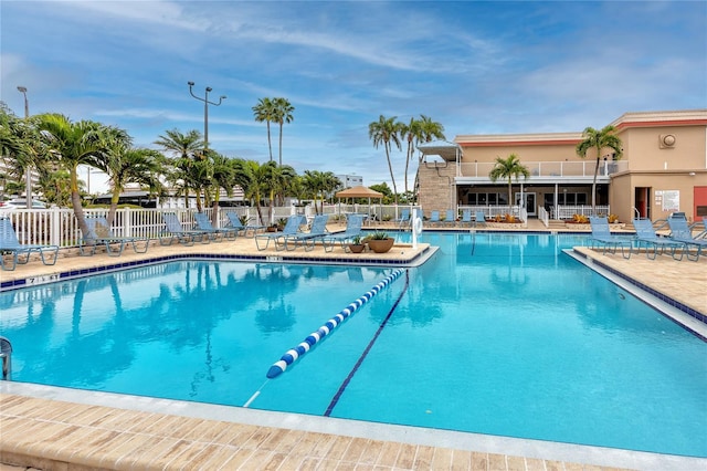 view of swimming pool with a patio area