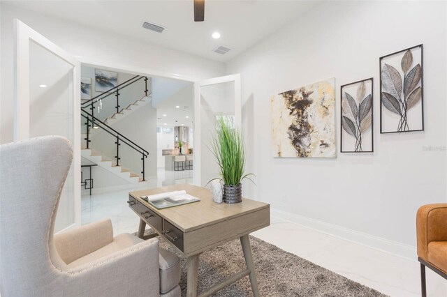 716 S Lois Ave, Tampa, FL 33609 - office space featuring marble look tile flooring, ceiling fan, baseboards, and recessed lighting