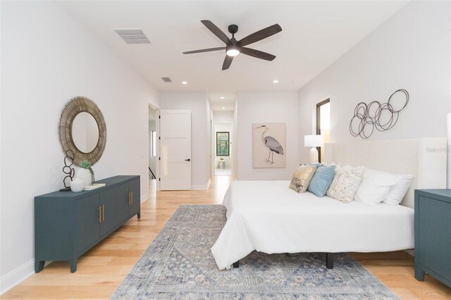 716 S Lois Ave, Tampa, FL 33609 - bedroom with light wood-style floors, baseboards, recessed lighting, and a ceiling fan