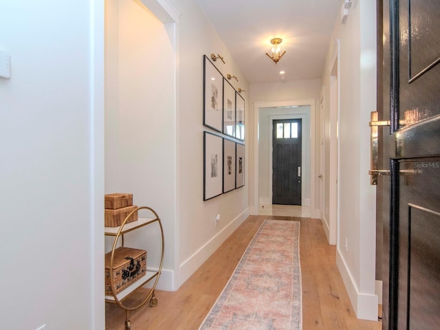 doorway featuring light wood-type flooring