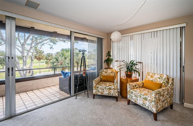 living area featuring carpet floors