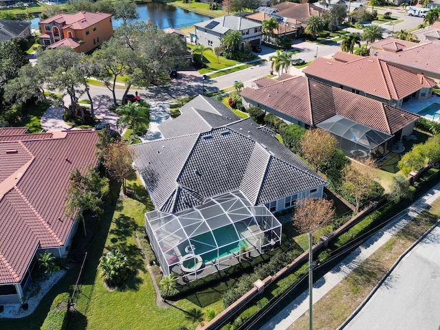 aerial view with a water view