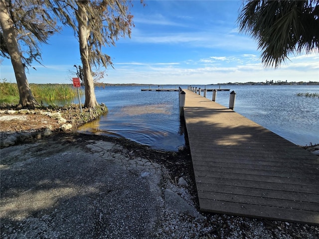 view of dock with a water view