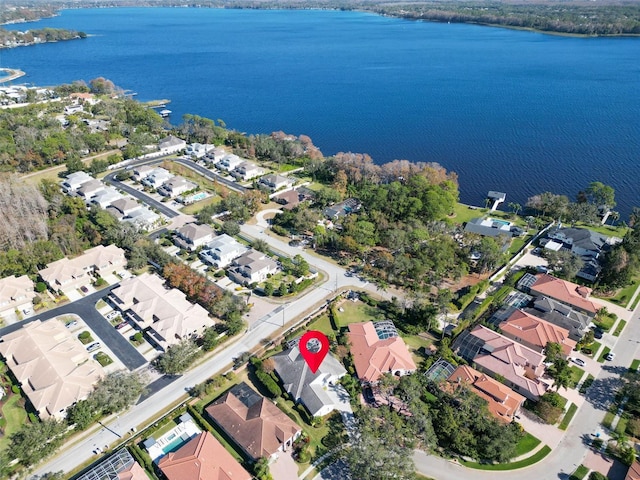 aerial view featuring a water view