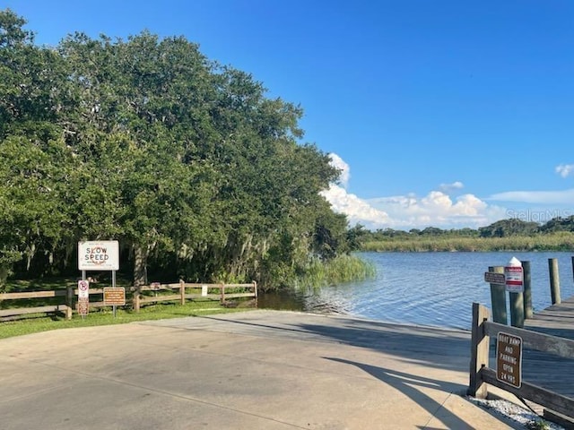 dock area with a water view