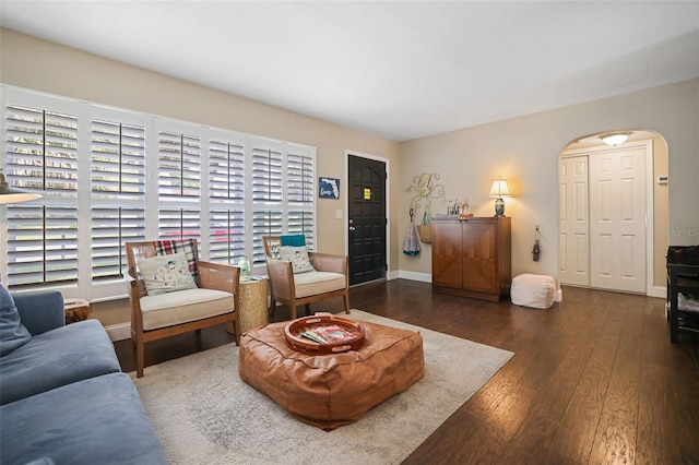 living room featuring dark hardwood / wood-style floors