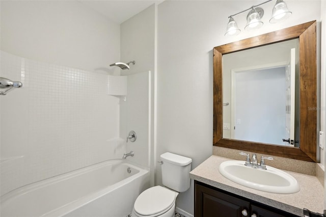 full bathroom with toilet, shower / bathtub combination, and vanity