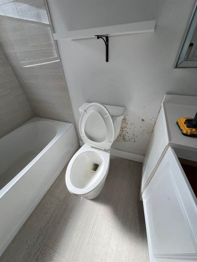 bathroom with toilet and a washtub