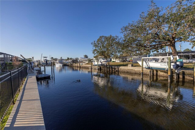 view of dock with a water view