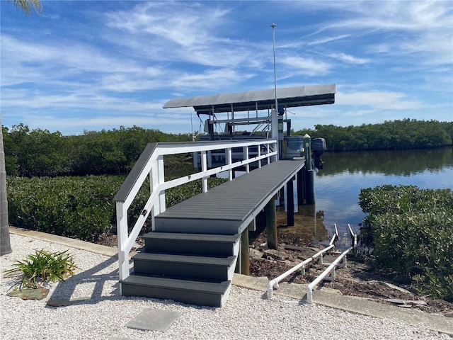 view of dock featuring a water view