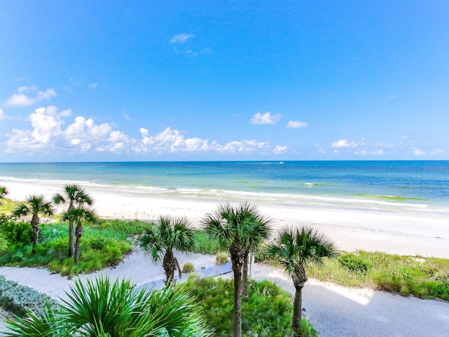 property view of water featuring a beach view