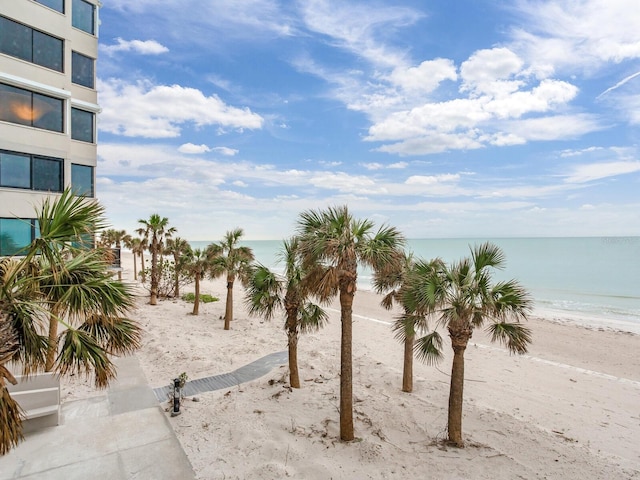 view of water feature featuring a beach view