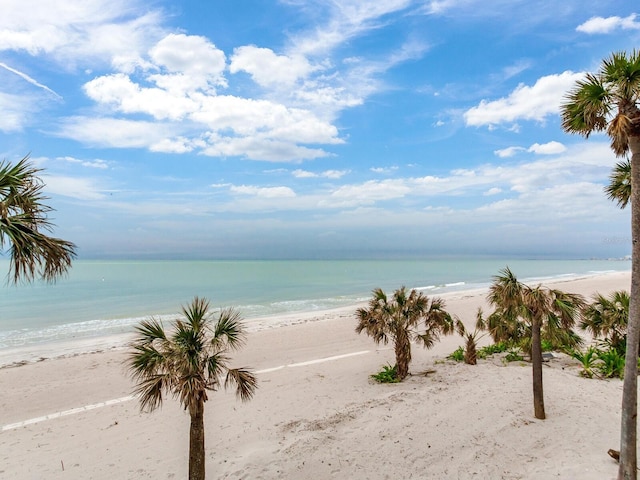 property view of water featuring a beach view