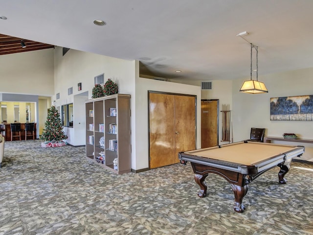 recreation room featuring carpet flooring and pool table