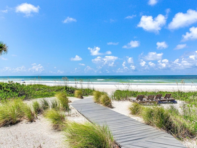 property view of water featuring a view of the beach