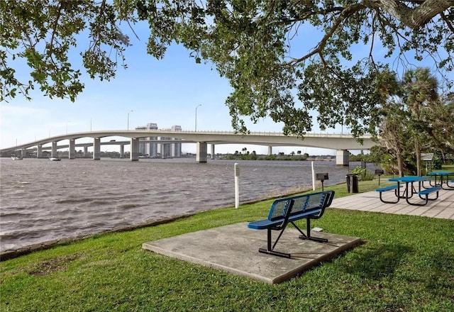 surrounding community featuring a yard and a water view