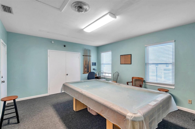 playroom featuring dark carpet and billiards