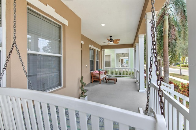 view of patio / terrace with covered porch and ceiling fan