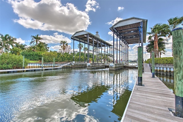 view of dock featuring a water view