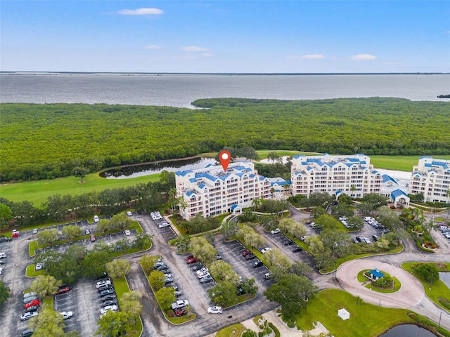 aerial view with a water view