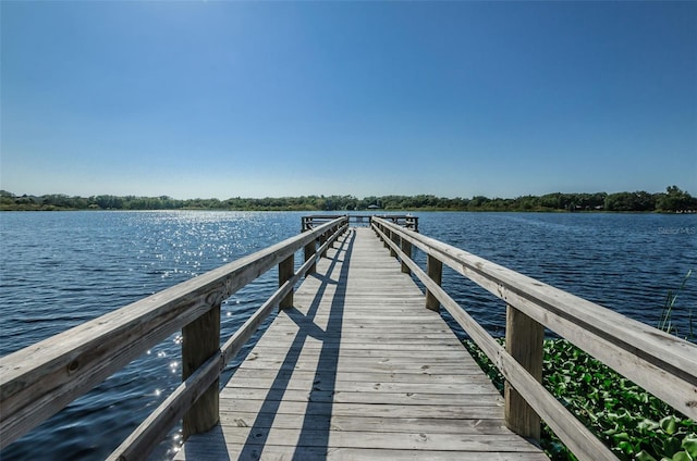 view of dock with a water view