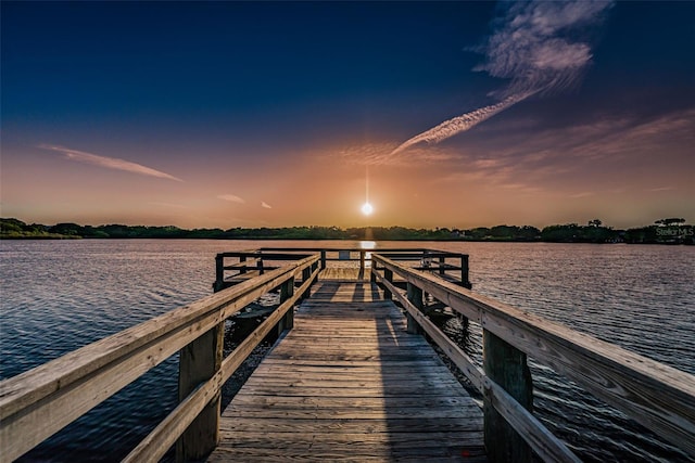 view of dock with a water view