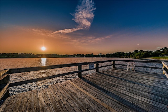 view of dock with a water view