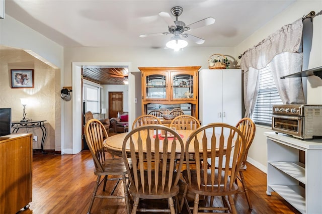 dining room featuring ceiling fan and wood-type flooring