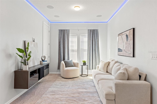 living room with light colored carpet