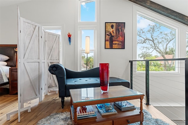 living area with hardwood / wood-style floors