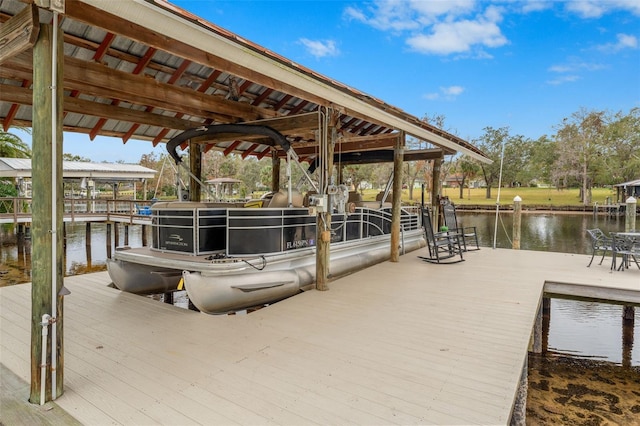 dock area with a water view