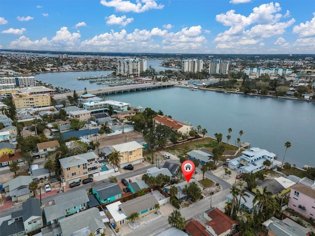 aerial view featuring a water view