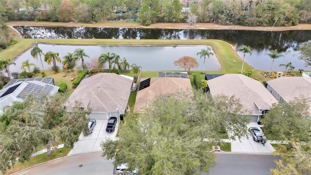 aerial view with a water view