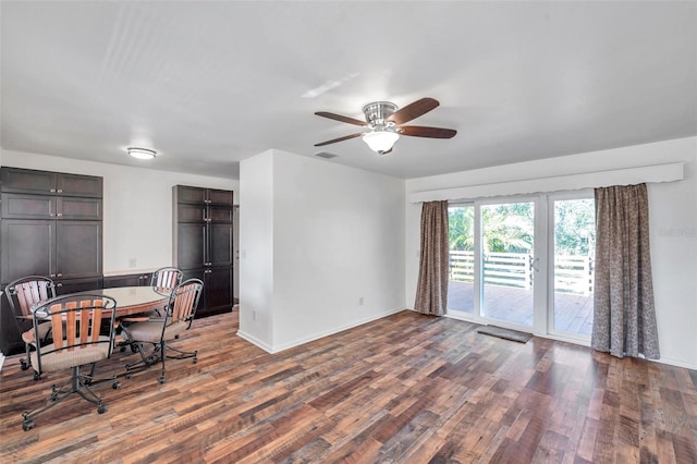 office featuring ceiling fan and dark hardwood / wood-style flooring