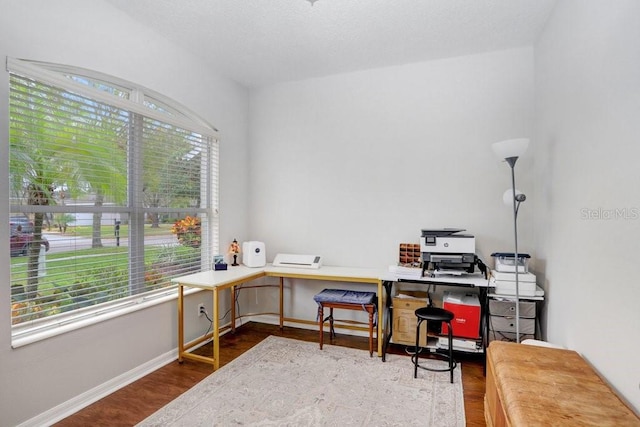 home office with wood-type flooring