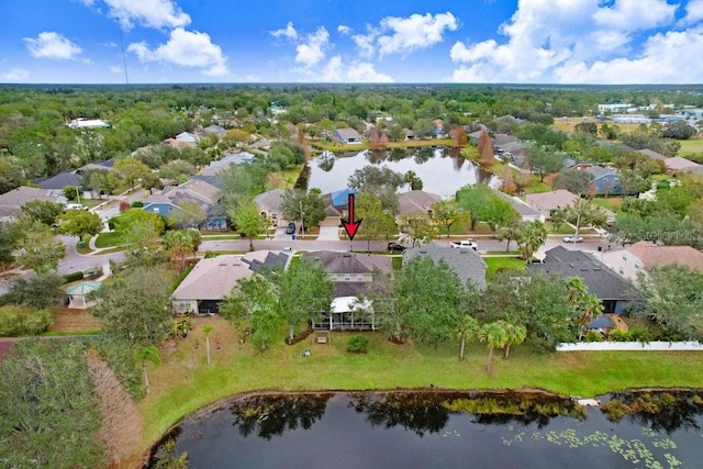 bird's eye view featuring a water view