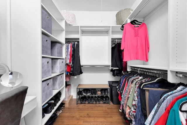 walk in closet featuring hardwood / wood-style flooring