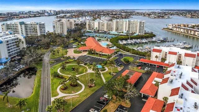 aerial view with a water view