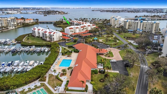 aerial view with a water view