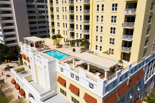 view of swimming pool featuring a patio