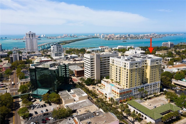 aerial view with a water view