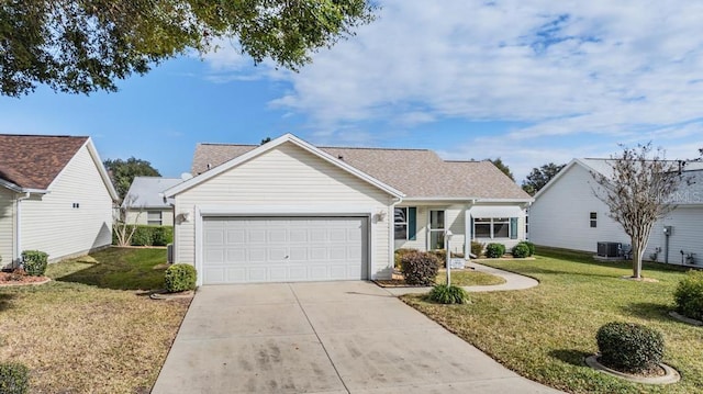 single story home with a front lawn and a garage