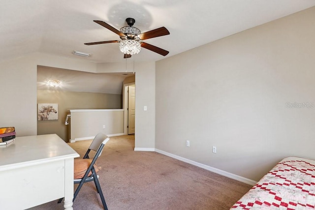 home office featuring ceiling fan and carpet floors