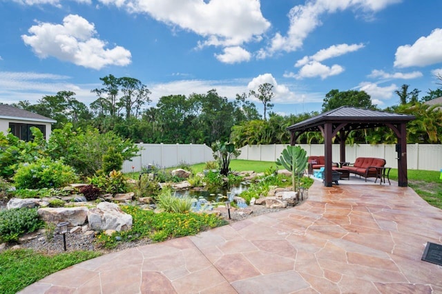 view of patio / terrace featuring a gazebo and outdoor lounge area